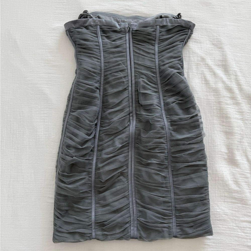 BCBGMAXAZRIA gray tulle mini bodycon corset dress - Picture 4 of 9